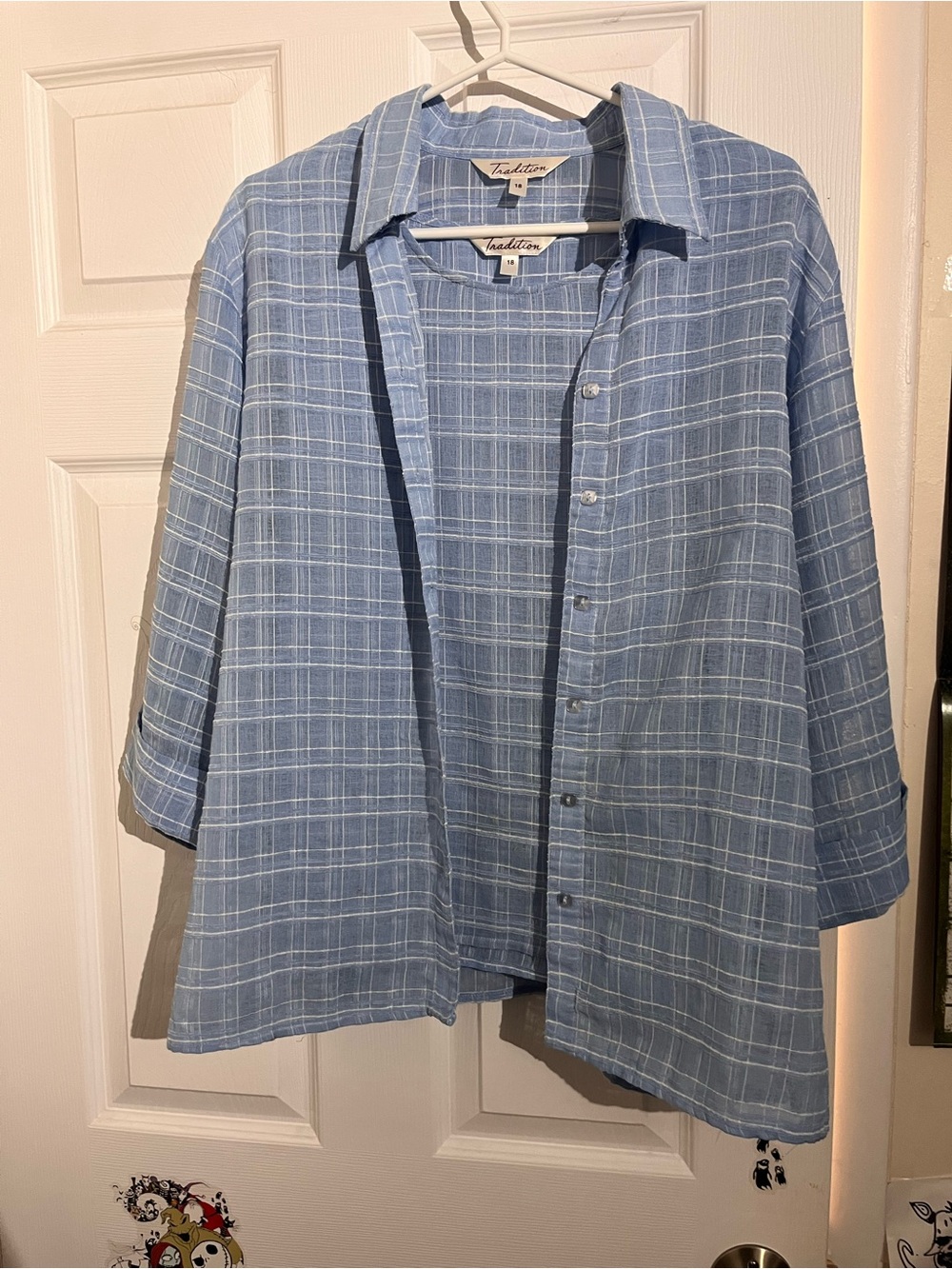 Tradition Light Blue Plaid Lightweight Shirt Jacket (2 pieces)